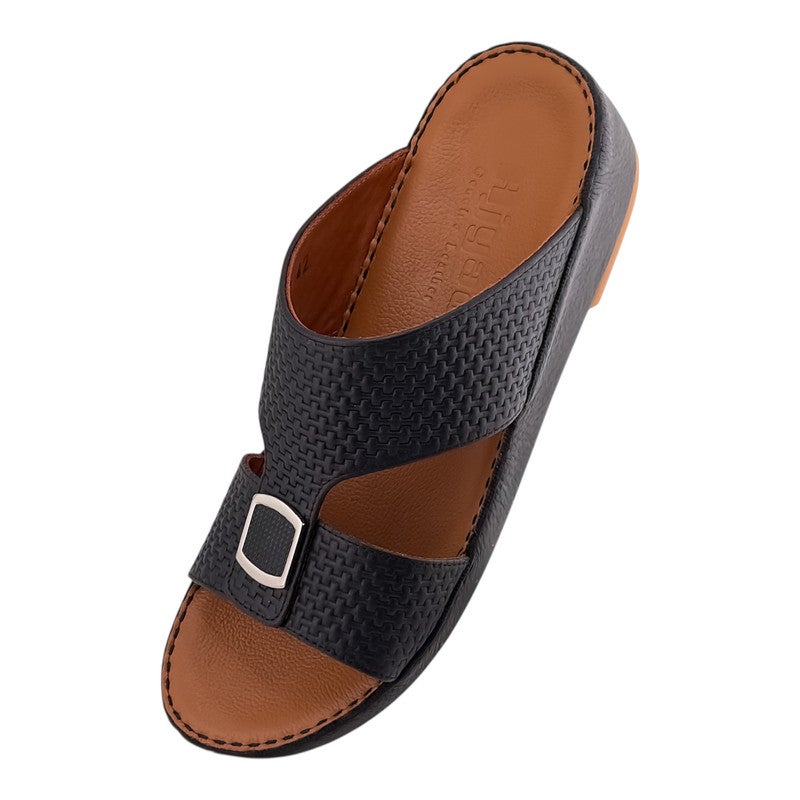 AJYAD Handmade Arabic Sandals For Men | Outdoor Mens Slippers | Everyday Flip Flops Open Toe | Arabic Genuine Shamwa Leather | New Design | Tan Footbed | Comfortable & LightWeight - Image 3